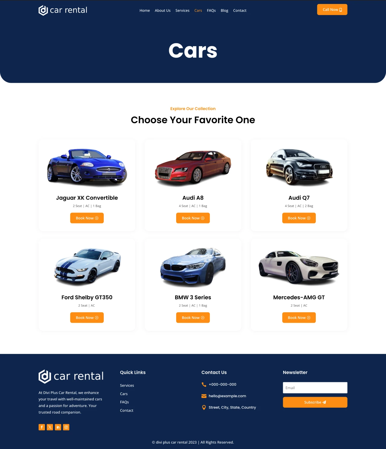 Divi Plus Car Rental Child Theme Cars