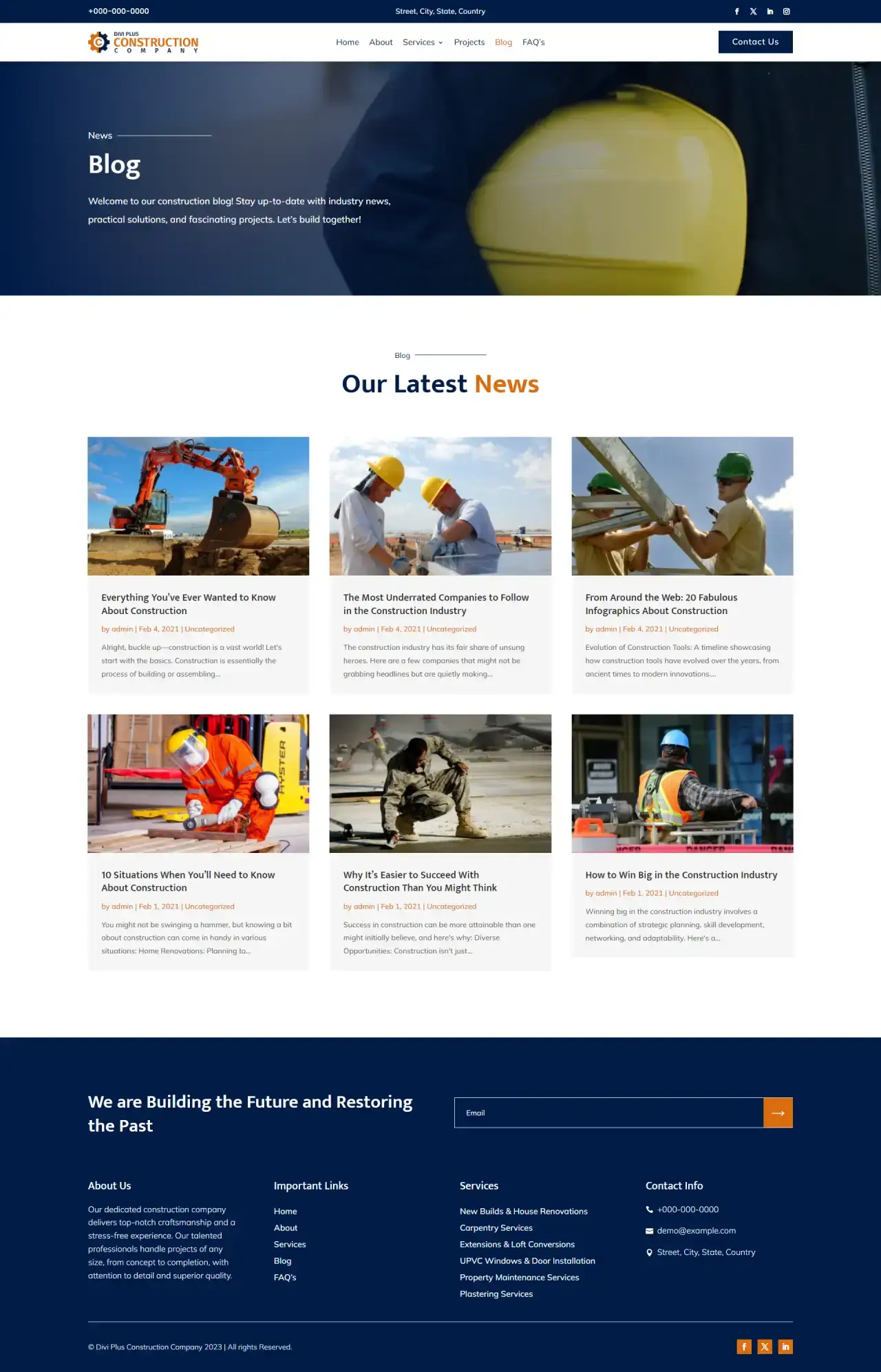 Divi Plus Construction Company Child Theme