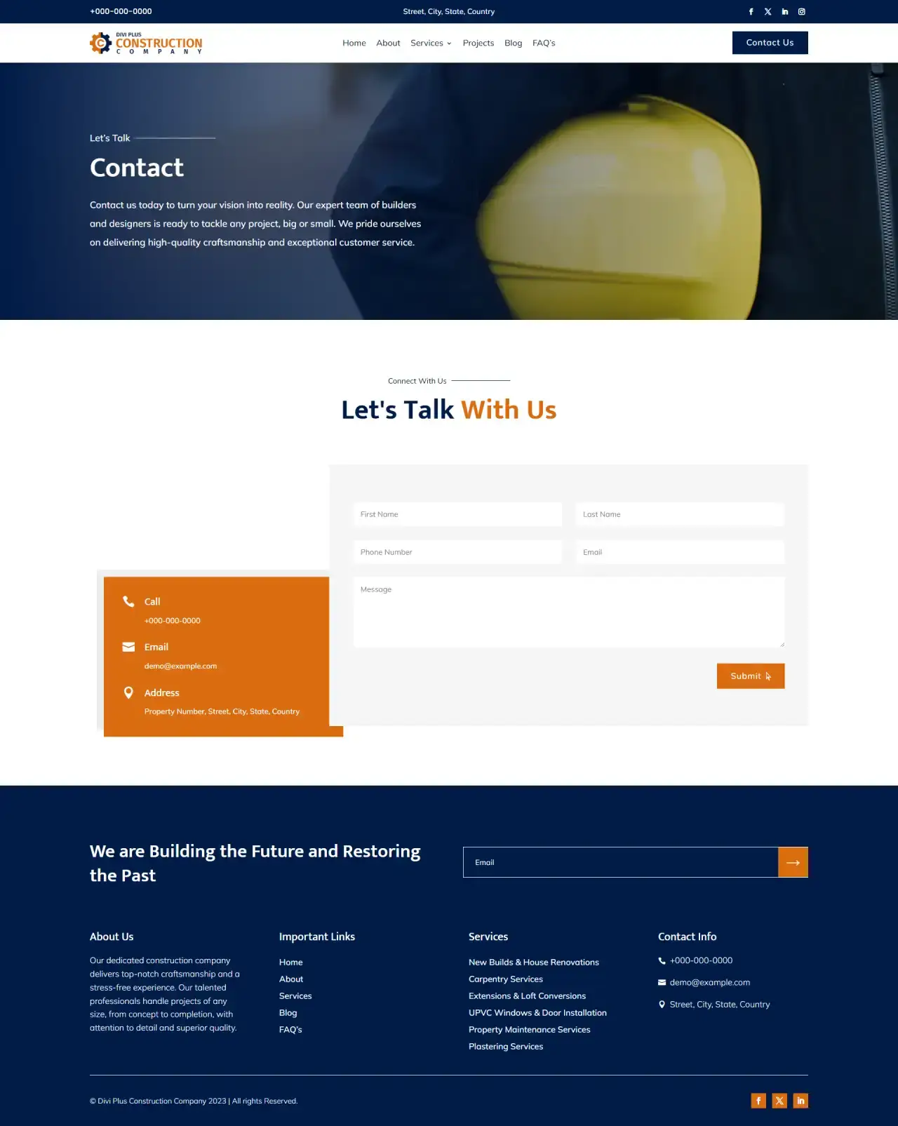 Divi Plus Construction Company Child Theme