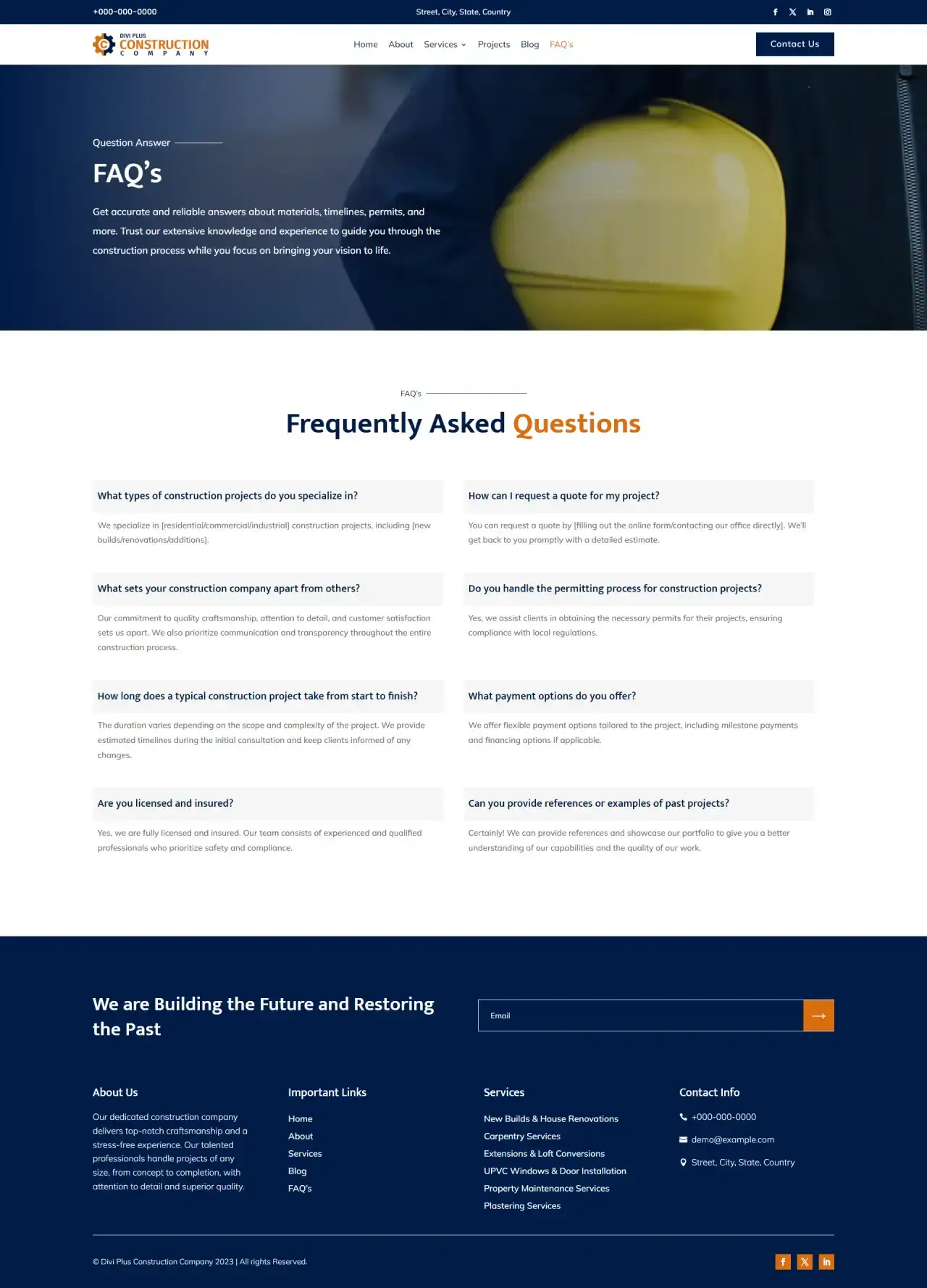 Divi Plus Construction Company Child Theme