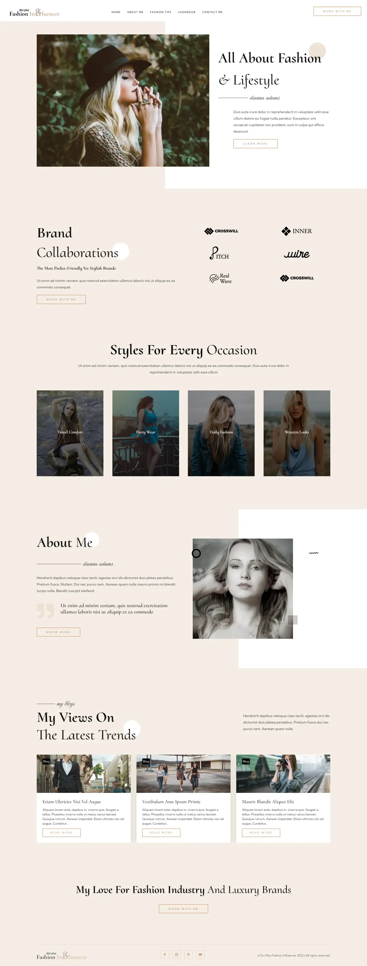 Divi Plus Fashion Influencer Child Theme Home