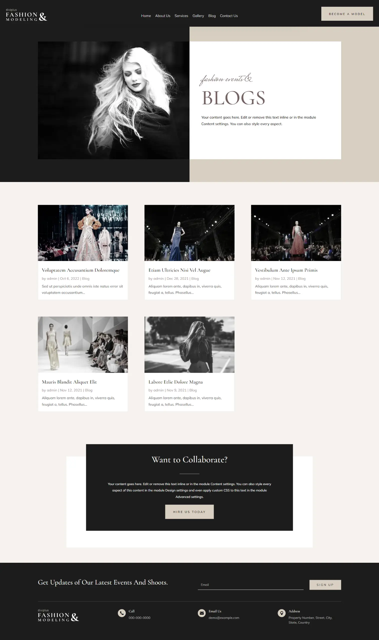 Divi Plus Fashion and Modeling Child Theme Blog