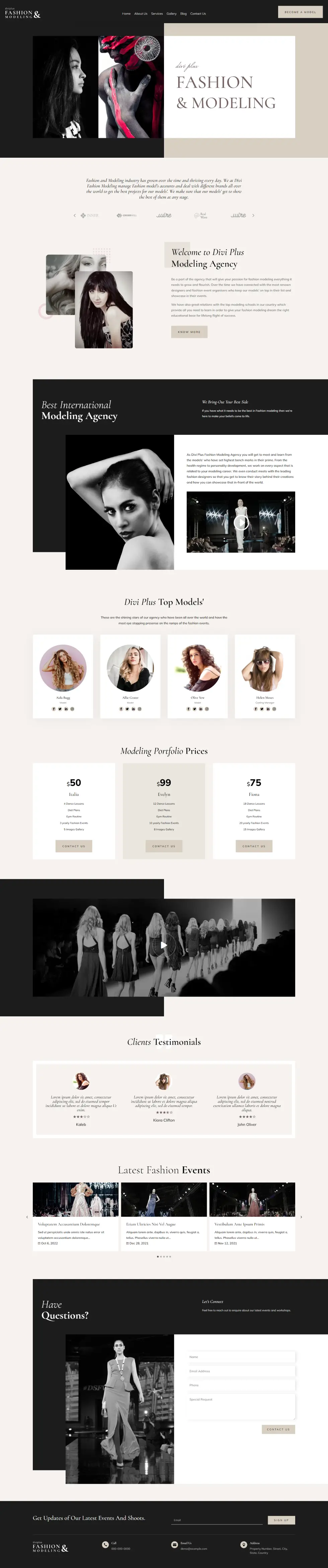 Divi Plus Fashion and Modeling Child Theme Home