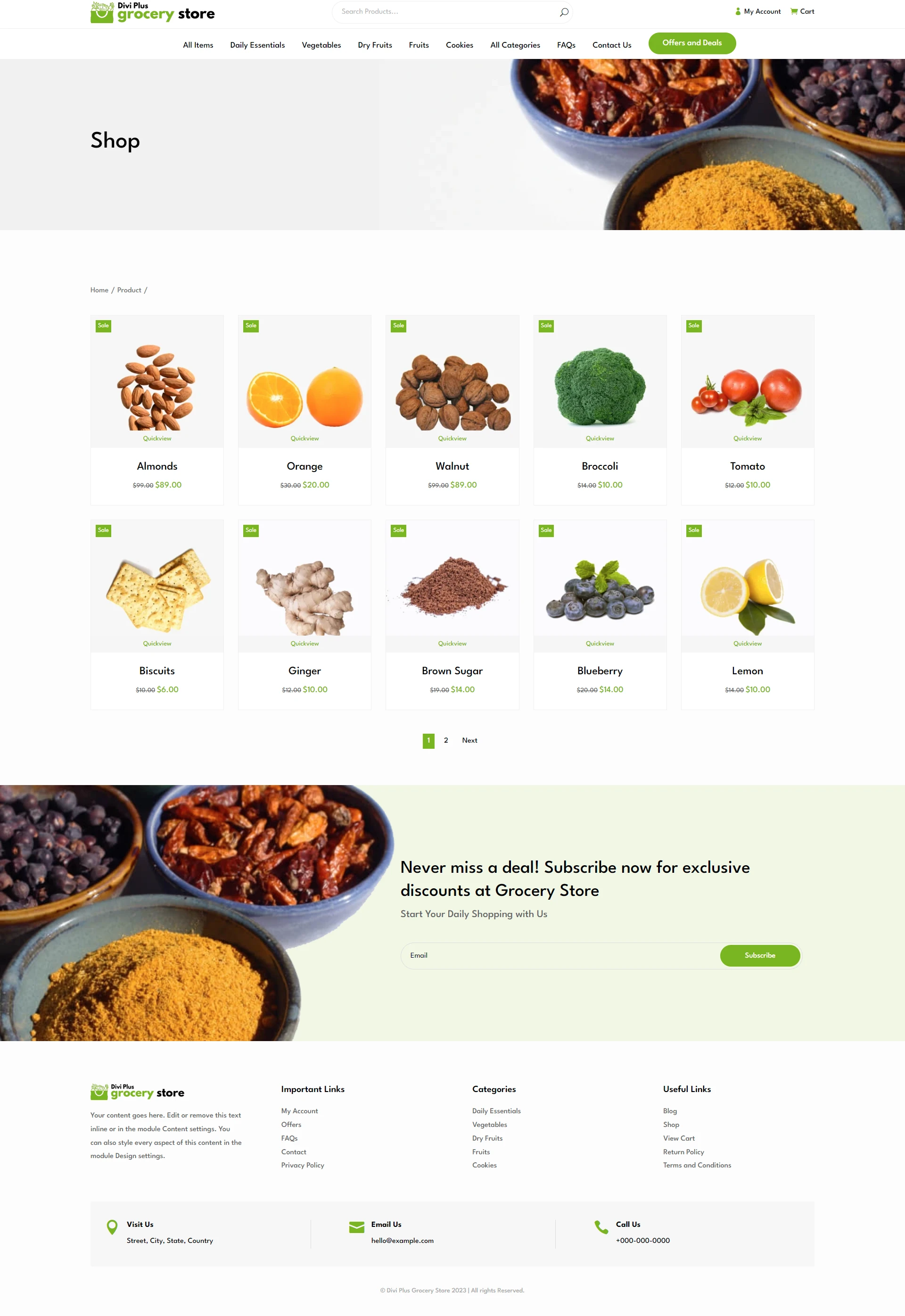 Divi Plus Grocery Store Child Theme Shop