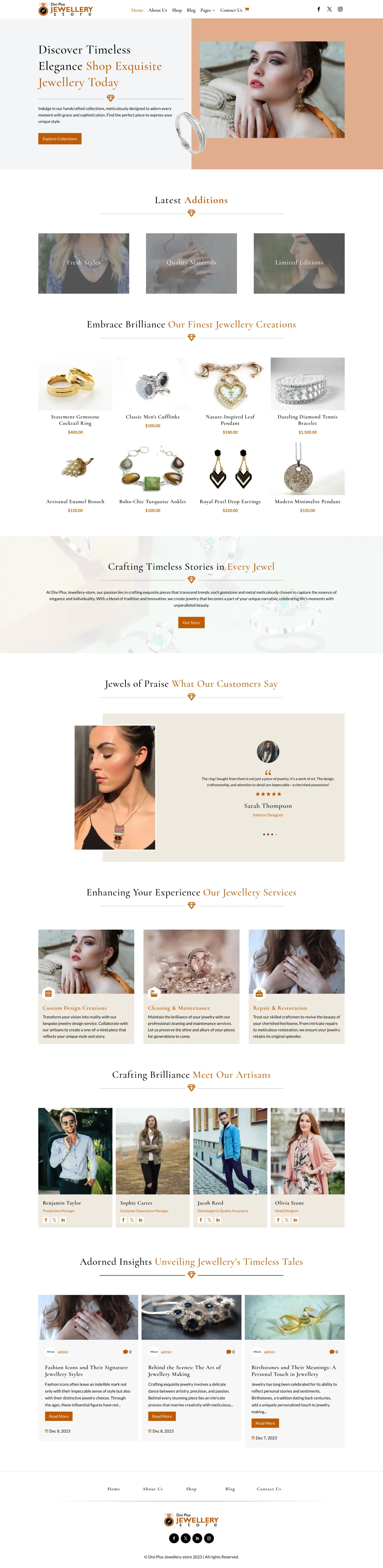 Divi Plus Jewellery Store Home