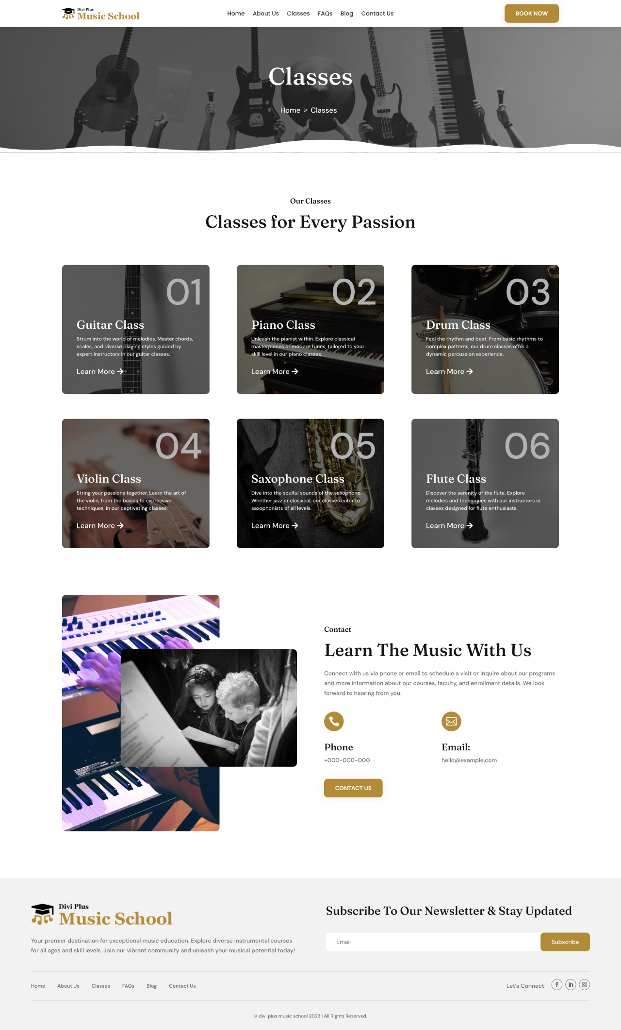 Divi Plus Music School Child Theme Classes