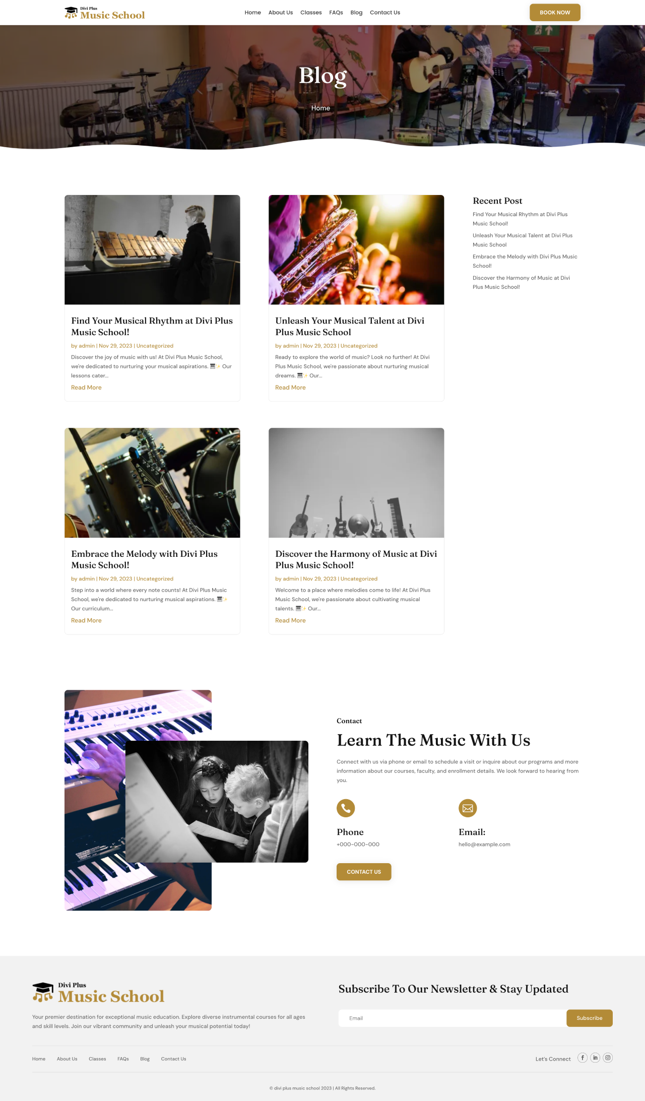 Divi Plus Music School Child Theme Blog