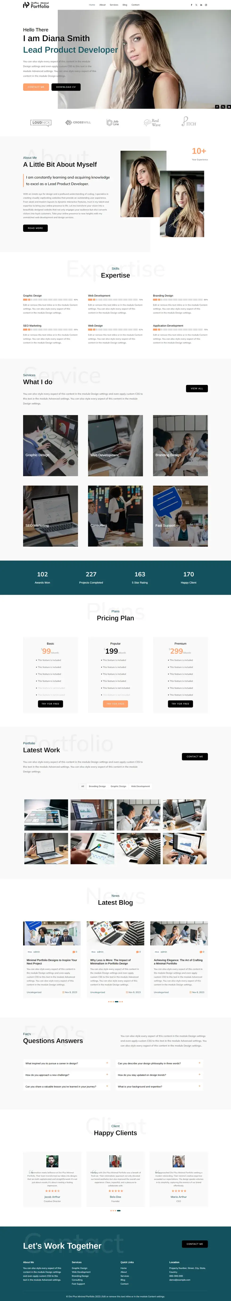 Divi Plus Minimal Portfolio Home